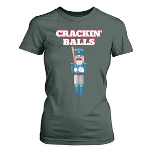 Funny Nutcracker Baseball T Shirt For Women Crackin' Balls Baseball Players TS11 Dark Forest Green Print Your Wear