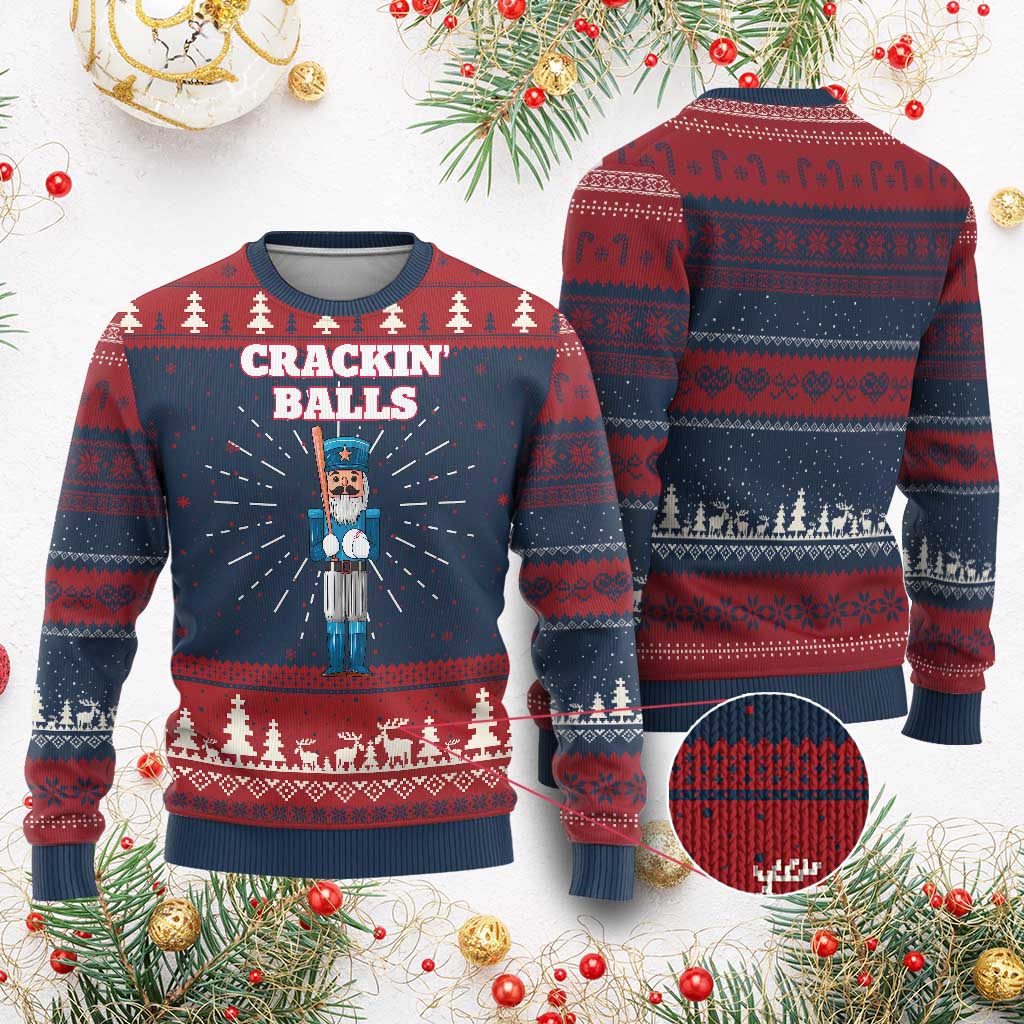 Funny Nutcracker Baseball Ugly Christmas Sweater Crackin' Balls Baseball Players TS11 Burgundy Print Your Wear