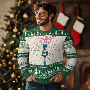 Funny Nutcracker Baseball Ugly Christmas Sweater Crackin' Balls Baseball Players TS11 Green Print Your Wear