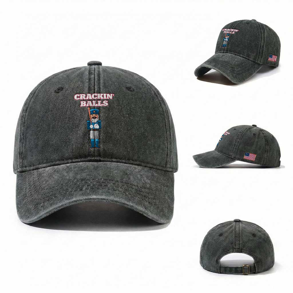 Funny Nutcracker Baseball Washed Cotton Baseball Cap Crackin' Balls Baseball Players TS11 Washed Cap Universal Fit Dark Green Print Your Wear