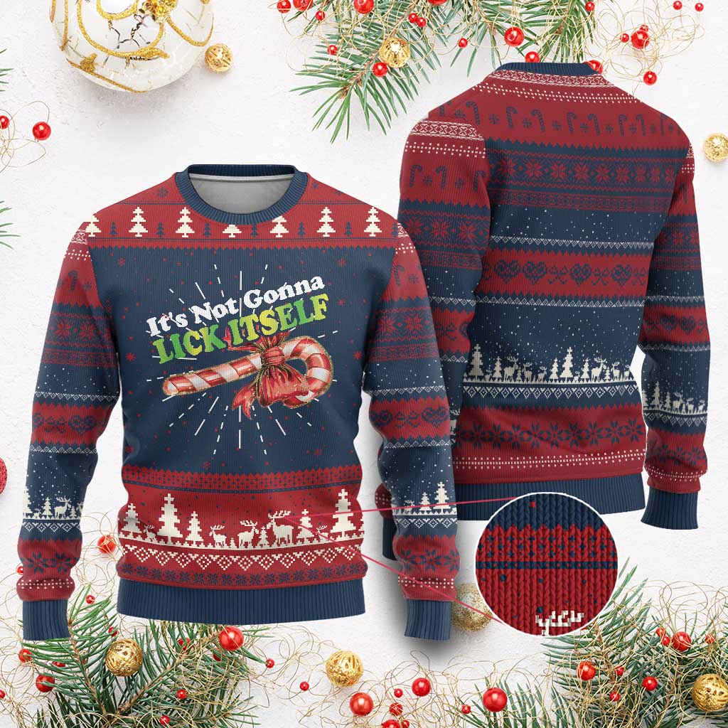 Funny Xmas Candy Cane Ugly Christmas Sweater It's Not Gonna Lick Itself TS11 Burgundy Print Your Wear