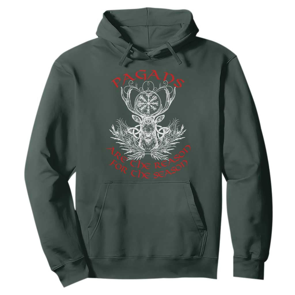 Pagans Are The Reason For The Season Hoodie Yule Pagan Christmas Vegvisir Symbol TS11 Dark Forest Green Print Your Wear