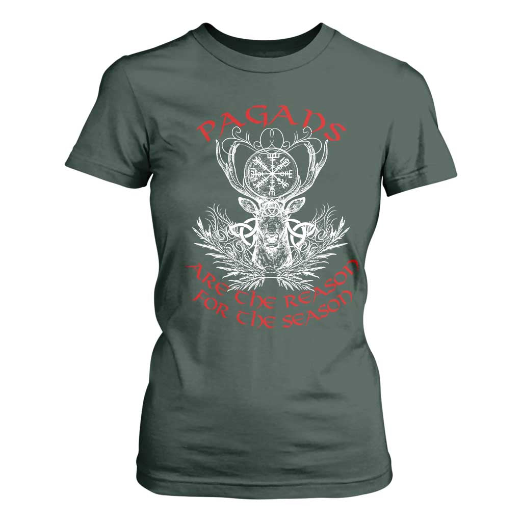Pagans Are The Reason For The Season T Shirt For Women Yule Pagan Christmas Vegvisir Symbol TS11 Dark Forest Green Print Your Wear