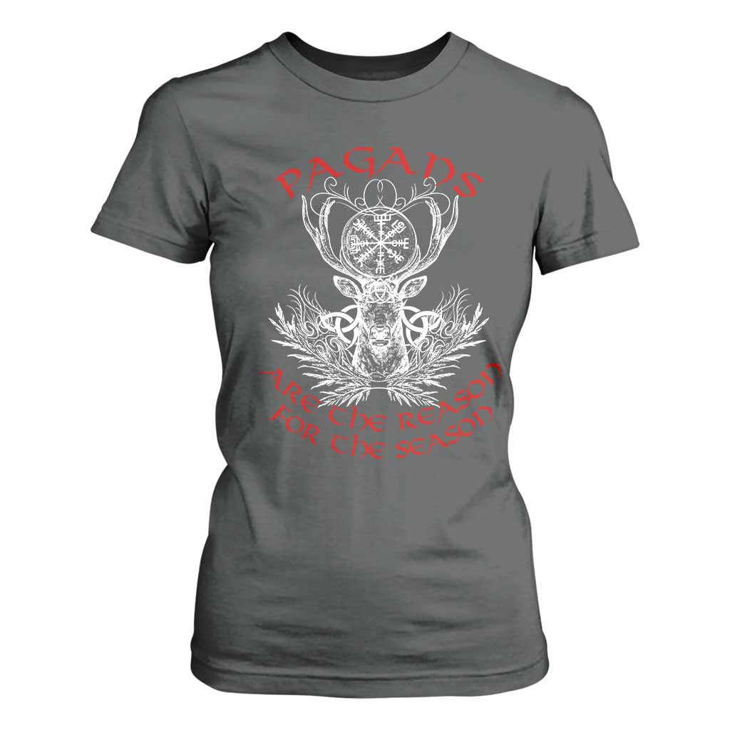 Pagans Are The Reason For The Season T Shirt For Women Yule Pagan Christmas Vegvisir Symbol TS11 Dark Heather Print Your Wear
