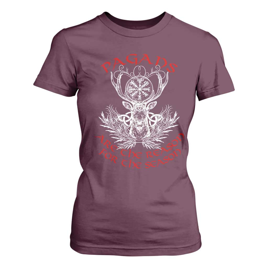 Pagans Are The Reason For The Season T Shirt For Women Yule Pagan Christmas Vegvisir Symbol TS11 Maroon Print Your Wear