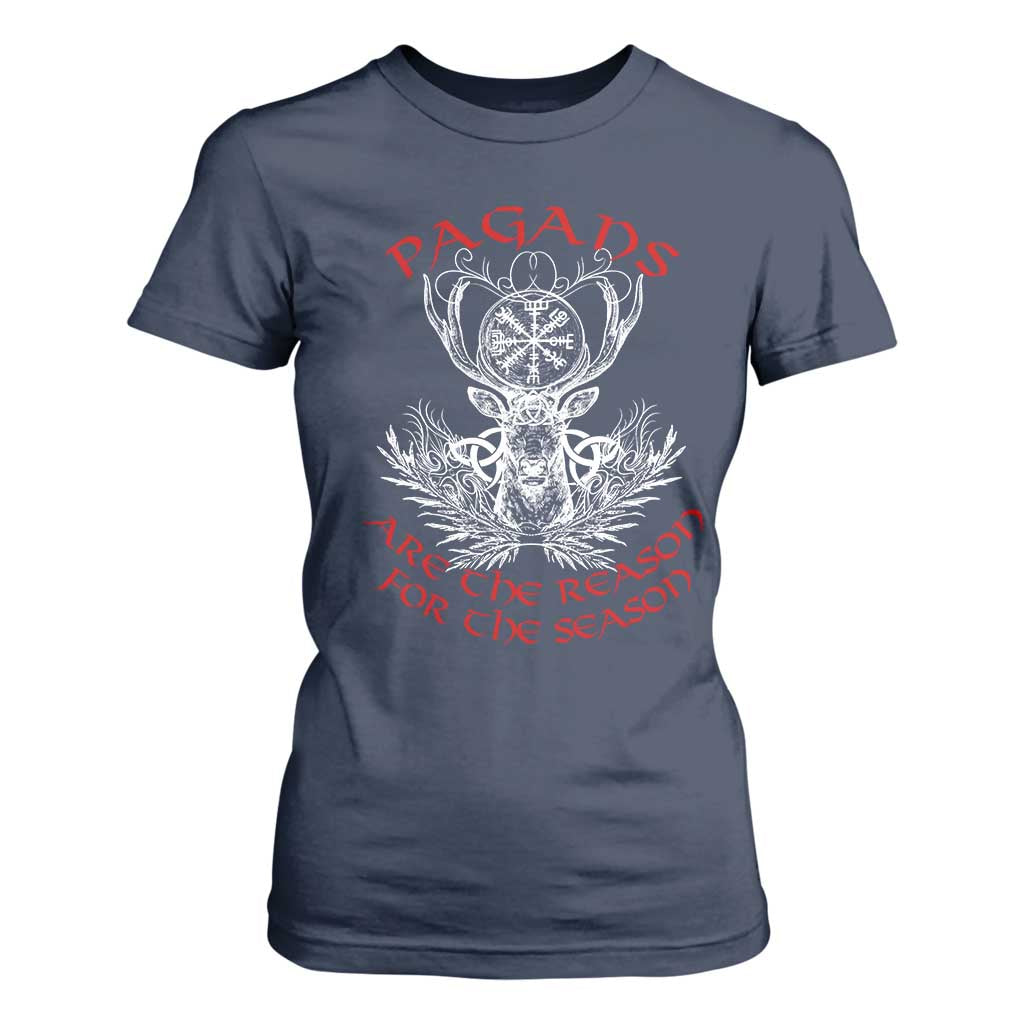 Pagans Are The Reason For The Season T Shirt For Women Yule Pagan Christmas Vegvisir Symbol TS11 Navy Print Your Wear