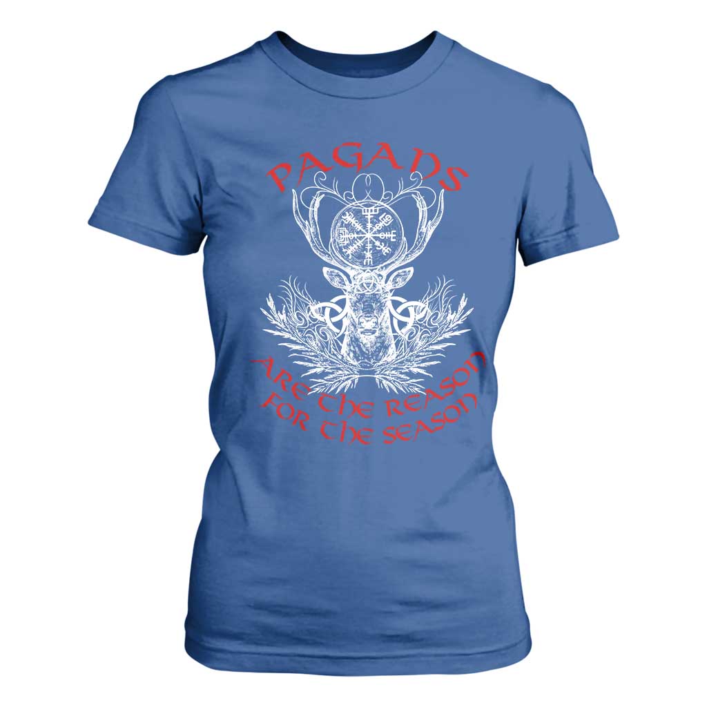 Pagans Are The Reason For The Season T Shirt For Women Yule Pagan Christmas Vegvisir Symbol TS11 Royal Blue Print Your Wear