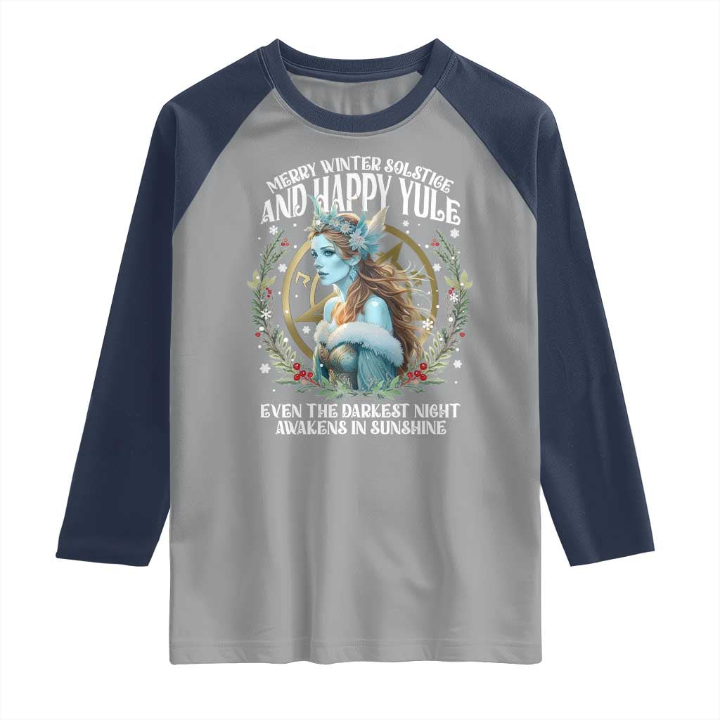 Yule Raglan Shirt Merry Winter Solstice And Happy Yule Marzanna Xmas TS11 Sport Gray Navy Print Your Wear