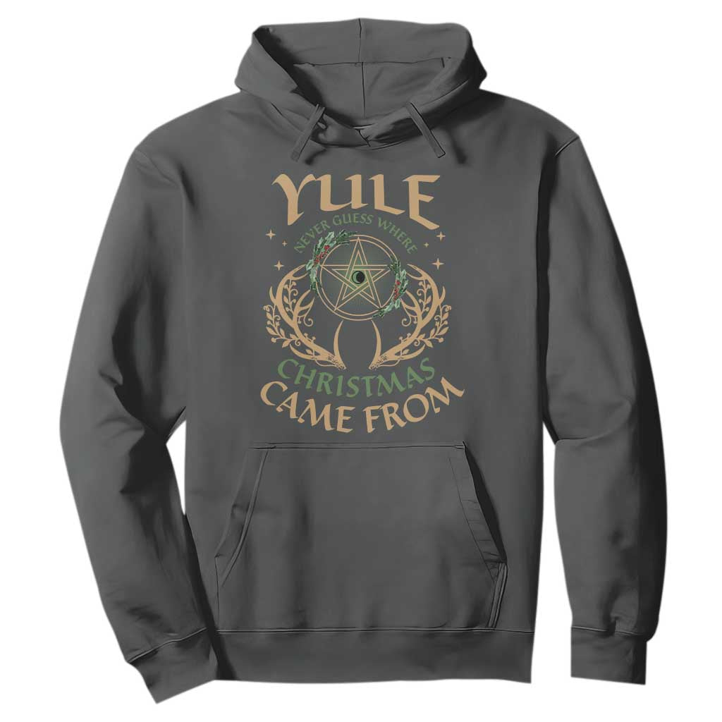 Yule Never Guess Where Christmas Come From Hoodie Pentagram Circle TS11 Dark Heather Print Your Wear