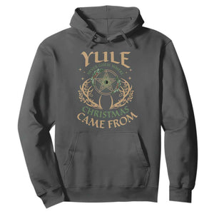 Yule Never Guess Where Christmas Come From Hoodie Pentagram Circle TS11 Dark Heather Print Your Wear