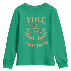 Yule Never Guess Where Christmas Come From Youth Sweatshirt Pentagram Circle TS11 Irish Green Print Your Wear
