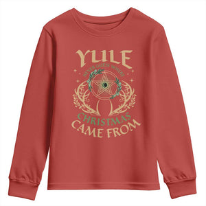 Yule Never Guess Where Christmas Come From Youth Sweatshirt Pentagram Circle TS11 Red Print Your Wear