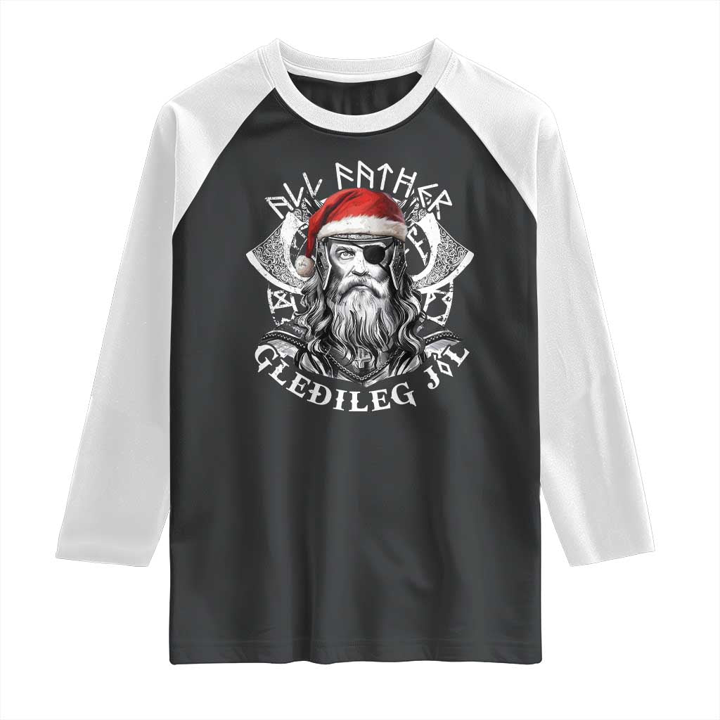 Christmas Viking Raglan Shirt All Father Gledileg Jol Vintage Santa Odin TS11 Black White Print Your Wear