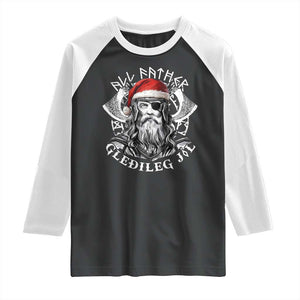 Christmas Viking Raglan Shirt All Father Gledileg Jol Vintage Santa Odin TS11 Black White Print Your Wear