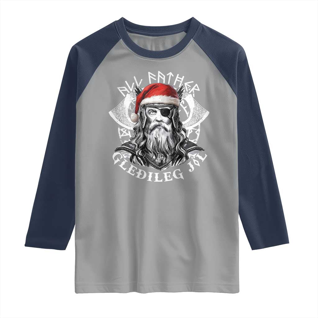 Christmas Viking Raglan Shirt All Father Gledileg Jol Vintage Santa Odin TS11 Sport Gray Navy Print Your Wear