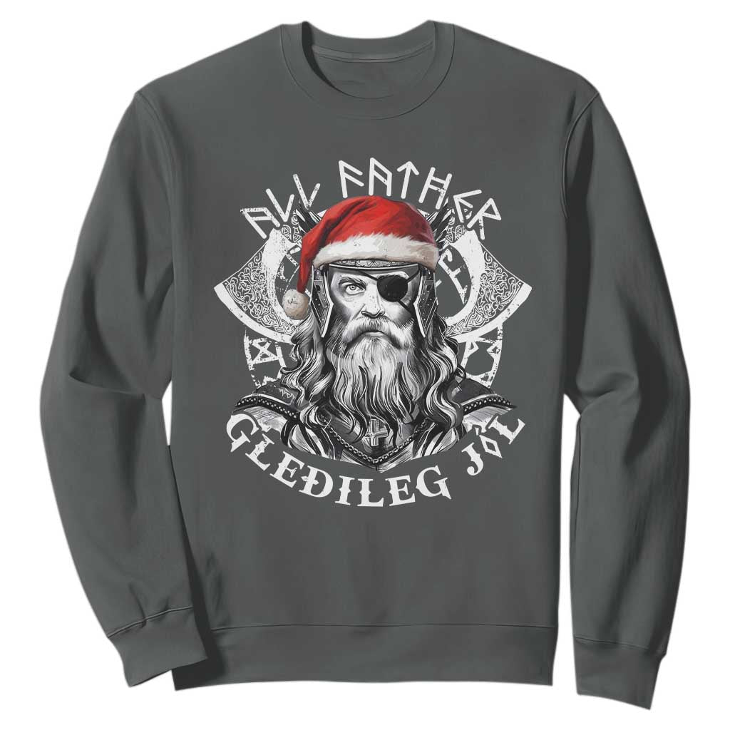 Christmas Viking Sweatshirt All Father Gledileg Jol Vintage Santa Odin TS11 Dark Heather Print Your Wear