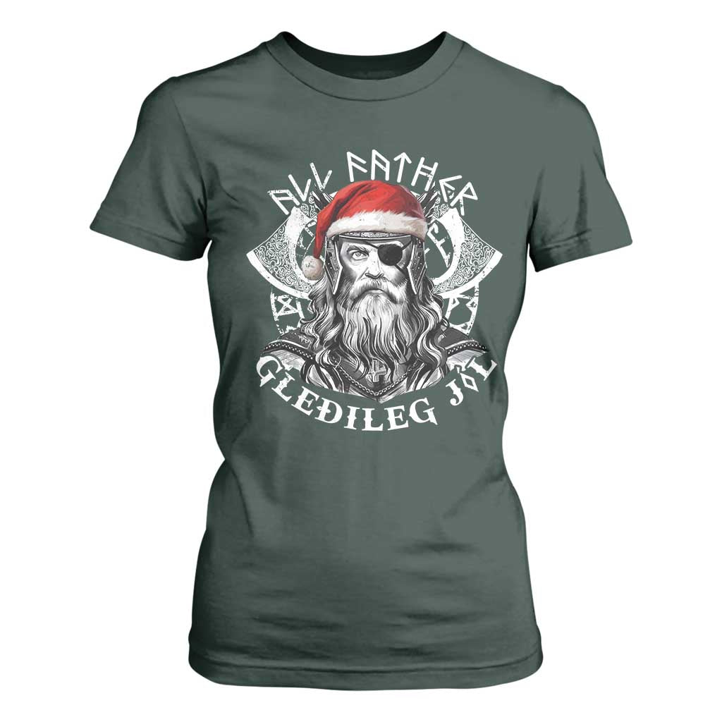 Christmas Viking T Shirt For Women All Father Gledileg Jol Vintage Santa Odin TS11 Dark Forest Green Print Your Wear