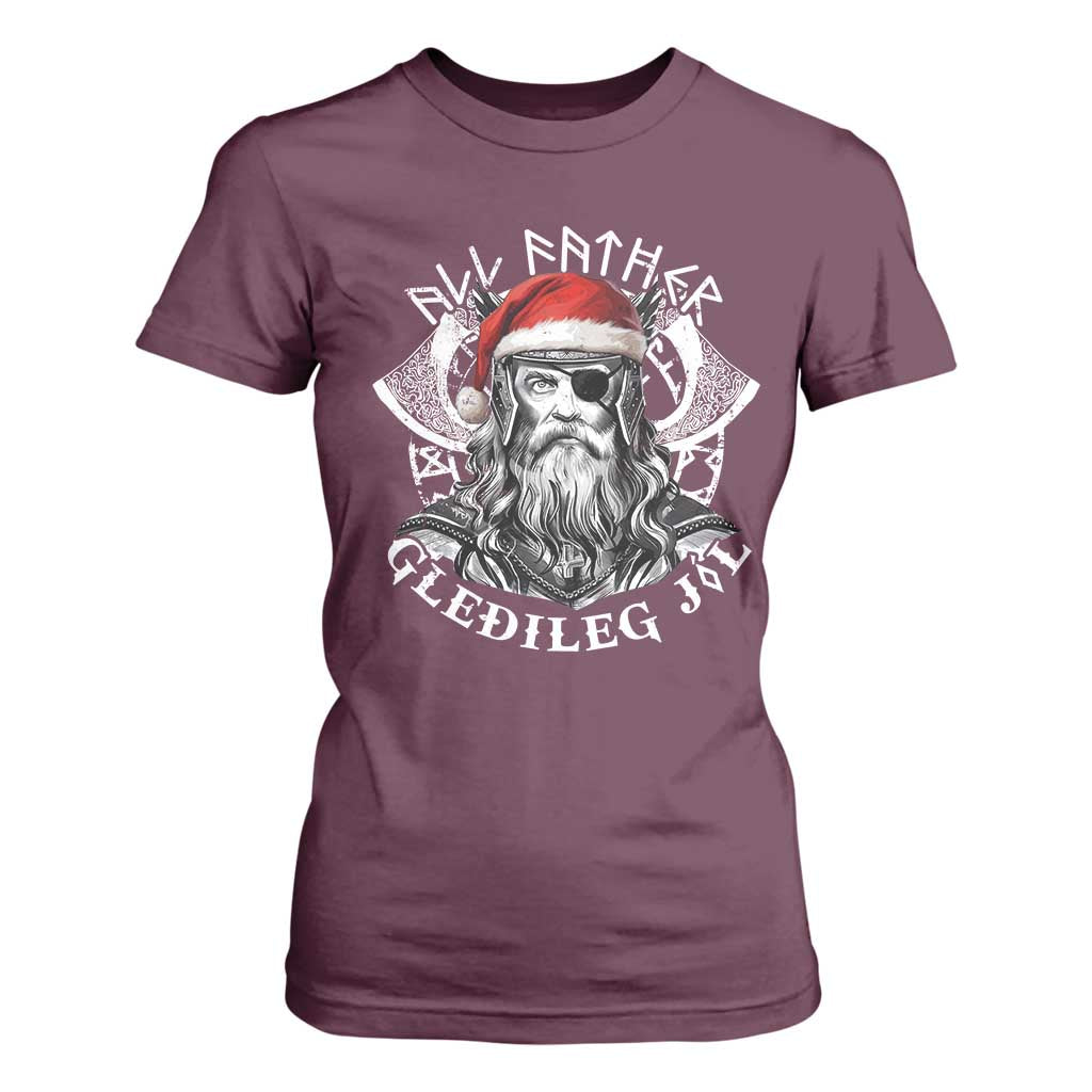 Christmas Viking T Shirt For Women All Father Gledileg Jol Vintage Santa Odin TS11 Maroon Print Your Wear