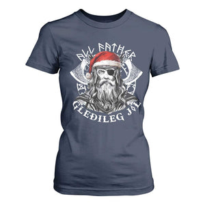 Christmas Viking T Shirt For Women All Father Gledileg Jol Vintage Santa Odin TS11 Navy Print Your Wear