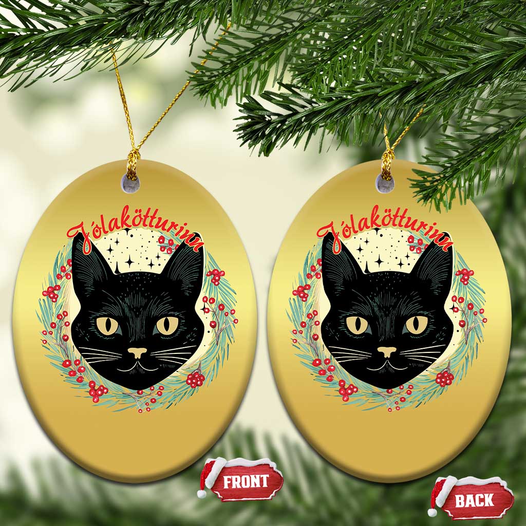Funny Yule Cat Christmas Ornament Jólakötturinn Yule Xmas Black Cat TS11 Oval Gold Print Your Wear