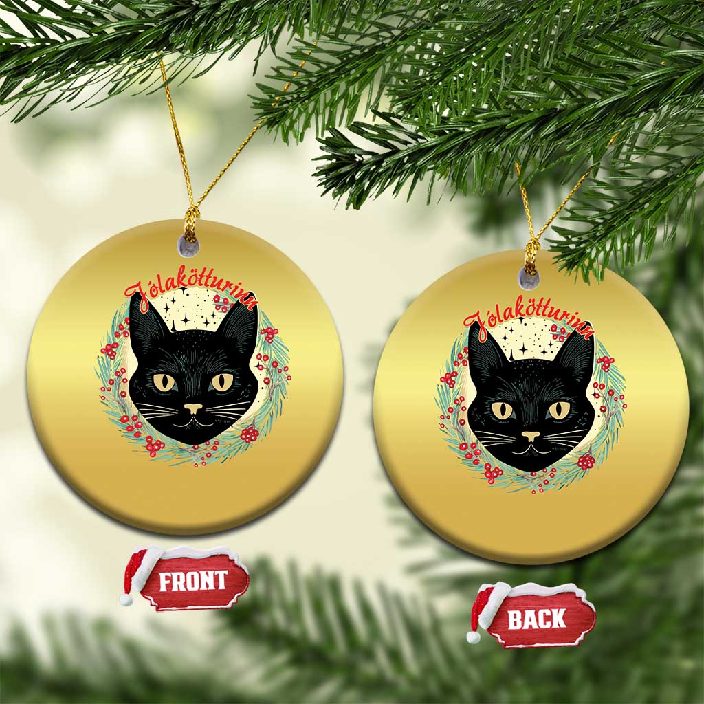 Funny Yule Cat Christmas Ornament Jólakötturinn Yule Xmas Black Cat TS11 Circle Gold Print Your Wear