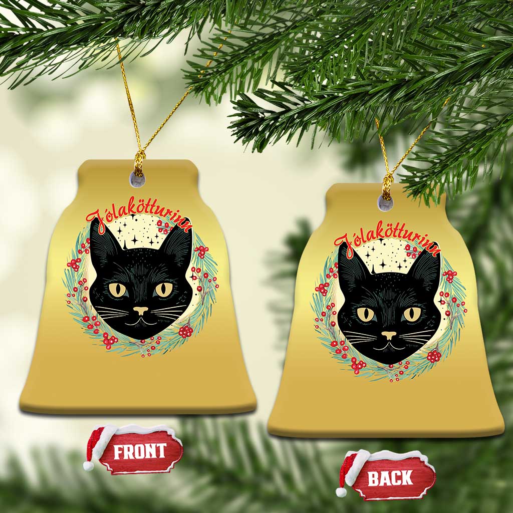 Funny Yule Cat Christmas Ornament Jólakötturinn Yule Xmas Black Cat TS11 Bell Flake Gold Print Your Wear