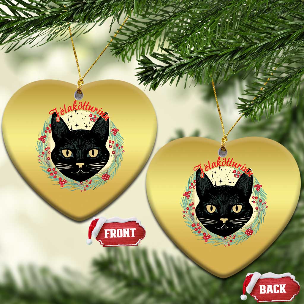 Funny Yule Cat Christmas Ornament Jólakötturinn Yule Xmas Black Cat TS11 Heart Gold Print Your Wear