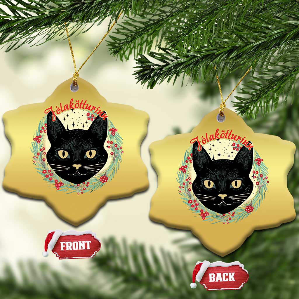 Funny Yule Cat Christmas Ornament Jólakötturinn Yule Xmas Black Cat TS11 Snow Flake Gold Print Your Wear