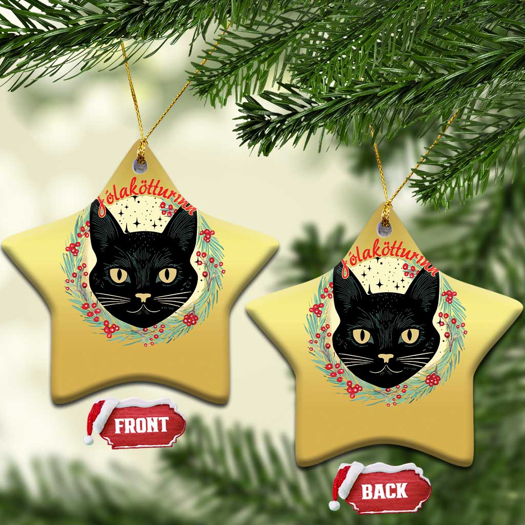 Funny Yule Cat Christmas Ornament Jólakötturinn Yule Xmas Black Cat TS11 Star Gold Print Your Wear