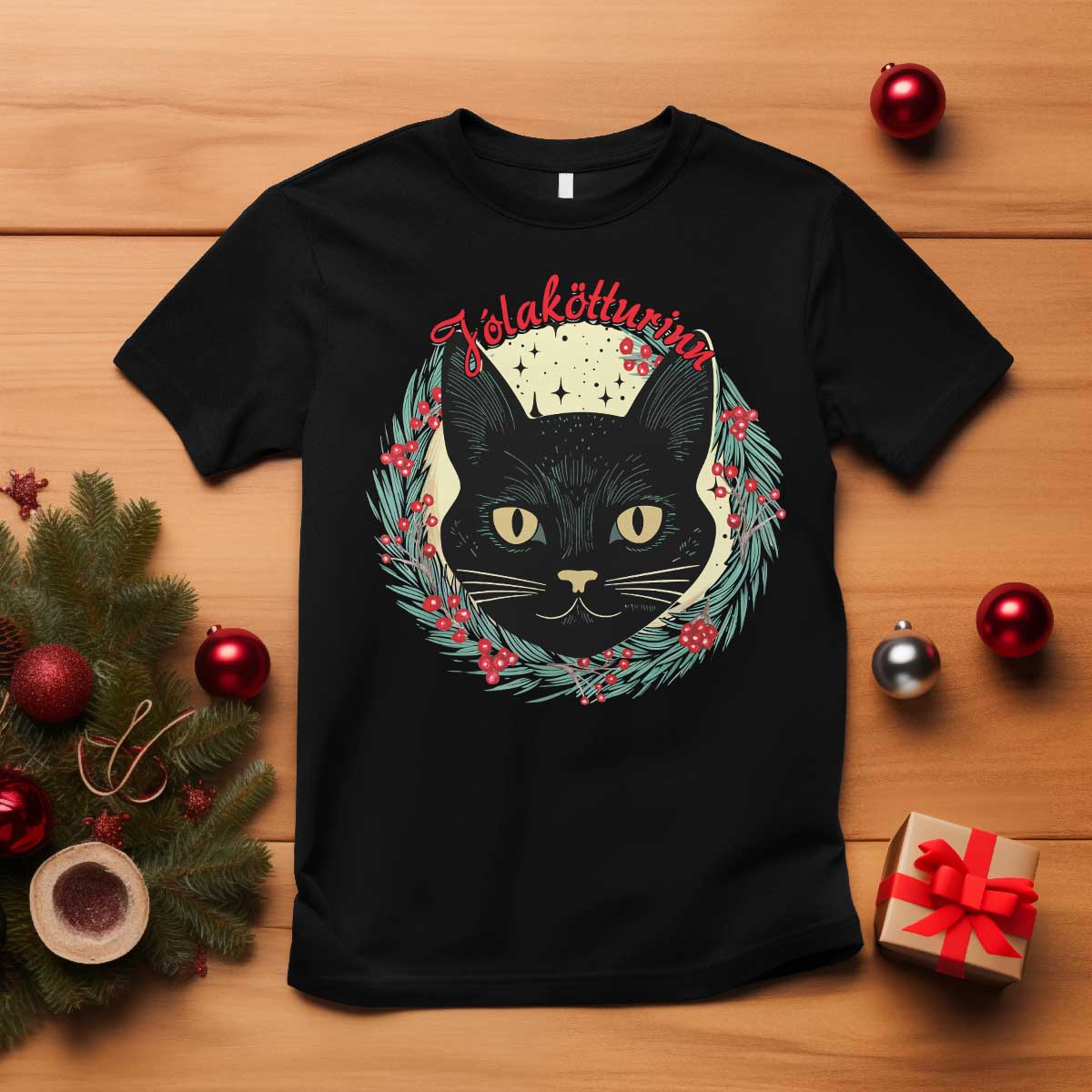 Funny Yule Cat T Shirt Jlaktturinn Yule Christmas Black Cat TS11 Black Print Your Wear