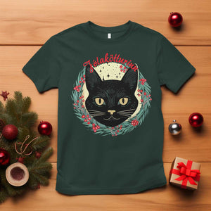 Funny Yule Cat T Shirt Jlaktturinn Yule Christmas Black Cat TS11 Dark Forest Green Print Your Wear