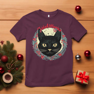 Funny Yule Cat T Shirt Jlaktturinn Yule Christmas Black Cat TS11 Maroon Print Your Wear