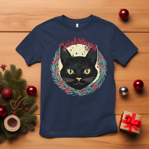 Funny Yule Cat T Shirt Jlaktturinn Yule Christmas Black Cat TS11 Navy Print Your Wear