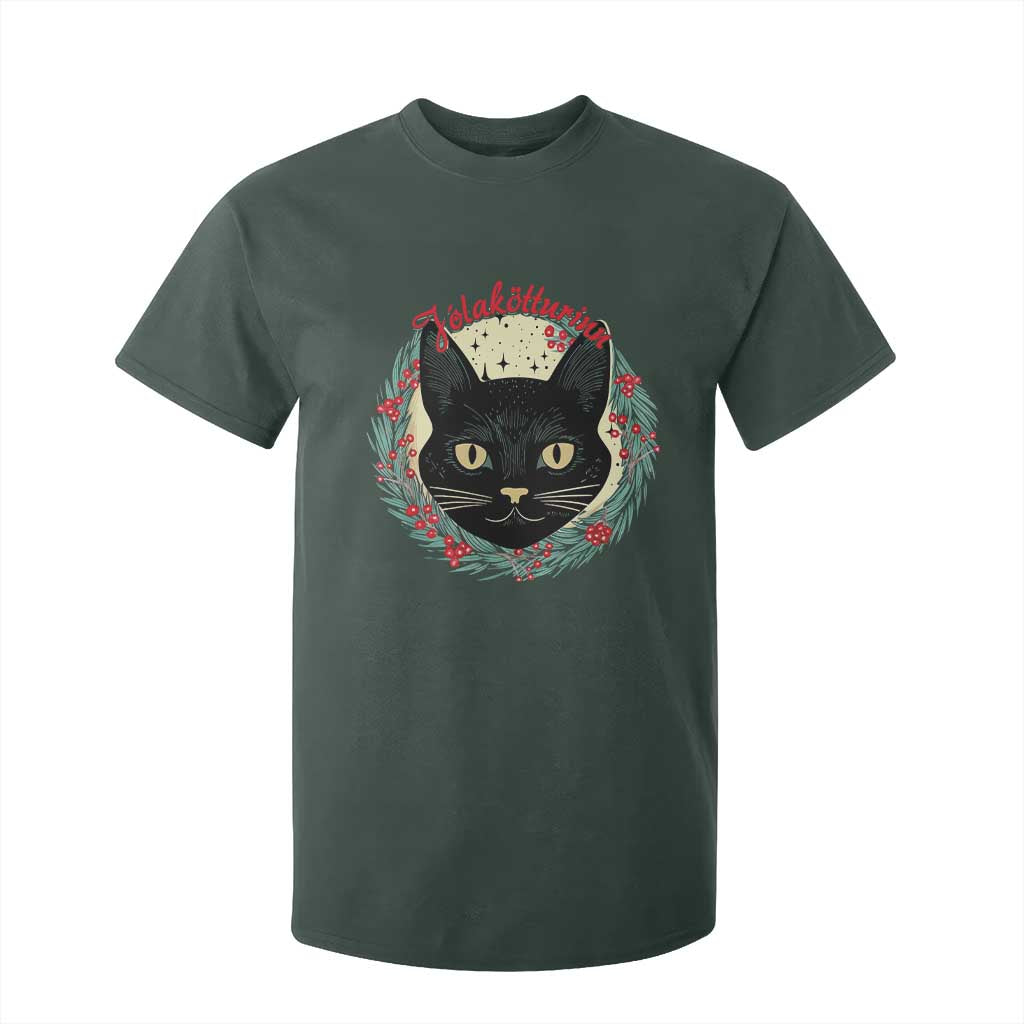 Funny Yule Cat T Shirt For Kid Jlaktturinn Yule Christmas Black Cat TS11 Dark Forest Green Print Your Wear