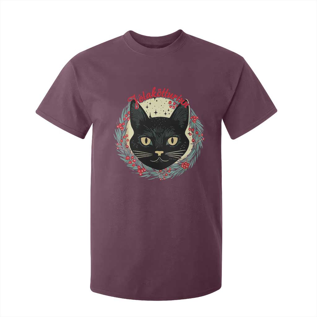Funny Yule Cat T Shirt For Kid Jlaktturinn Yule Christmas Black Cat TS11 Maroon Print Your Wear