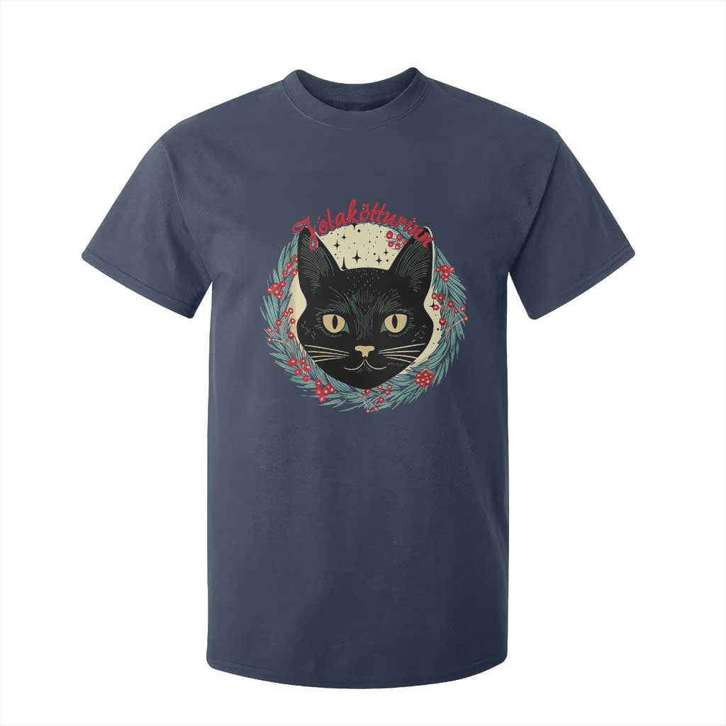 Funny Yule Cat T Shirt For Kid Jlaktturinn Yule Christmas Black Cat TS11 Navy Print Your Wear