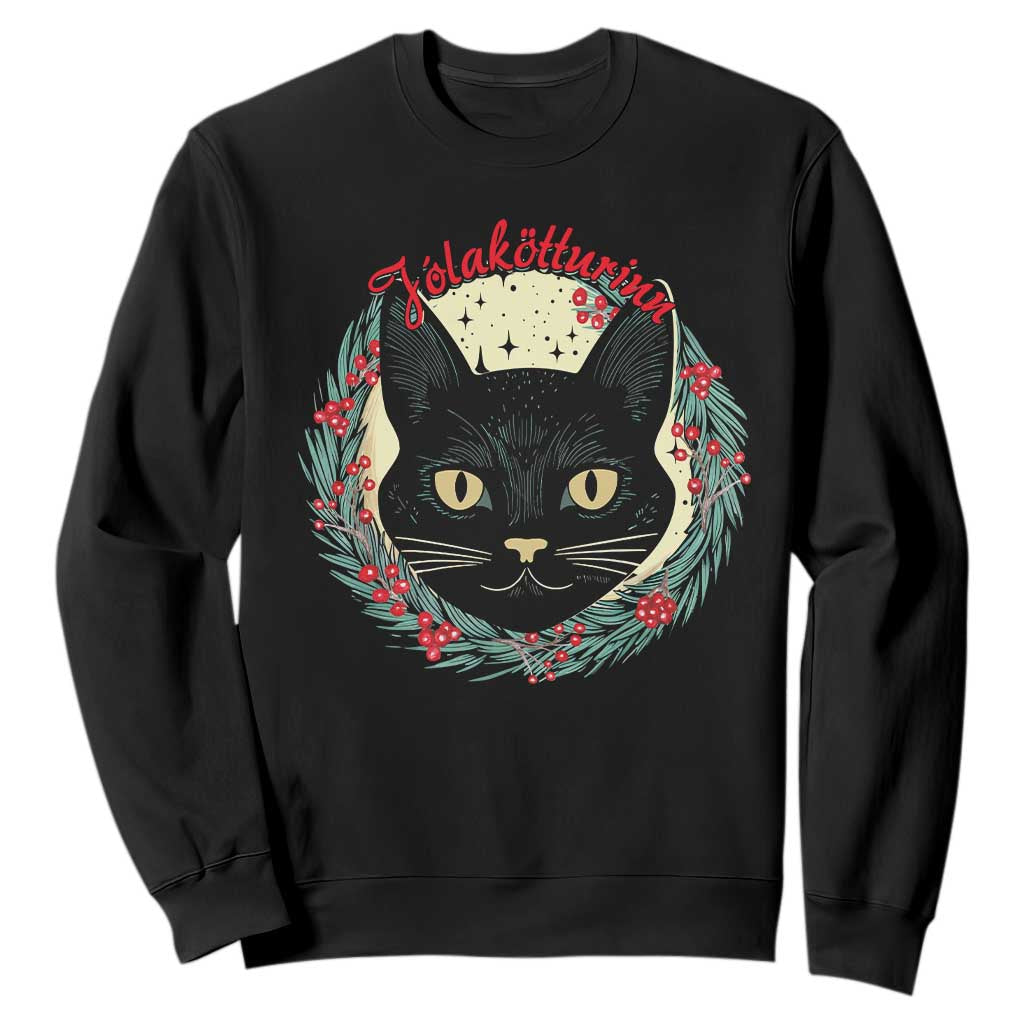 Funny Yule Cat Sweatshirt Jlaktturinn Yule Christmas Black Cat TS11 Black Print Your Wear