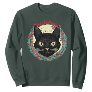 Funny Yule Cat Sweatshirt Jlaktturinn Yule Christmas Black Cat TS11 Dark Forest Green Print Your Wear
