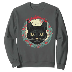 Funny Yule Cat Sweatshirt Jlaktturinn Yule Christmas Black Cat TS11 Dark Heather Print Your Wear