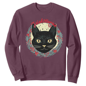 Funny Yule Cat Sweatshirt Jlaktturinn Yule Christmas Black Cat TS11 Maroon Print Your Wear