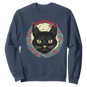 Funny Yule Cat Sweatshirt Jlaktturinn Yule Christmas Black Cat TS11 Navy Print Your Wear