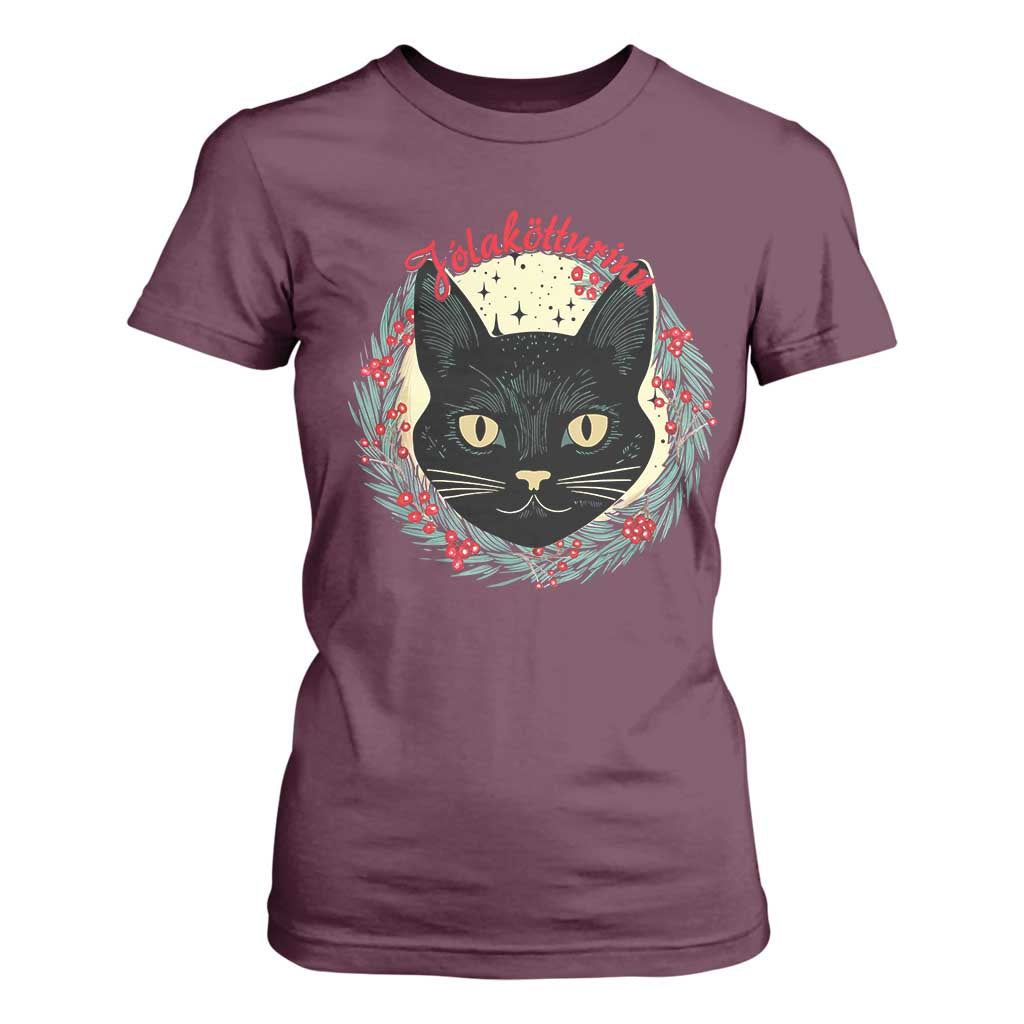 Funny Yule Cat T Shirt For Women Jlaktturinn Yule Christmas Black Cat TS11 Maroon Print Your Wear