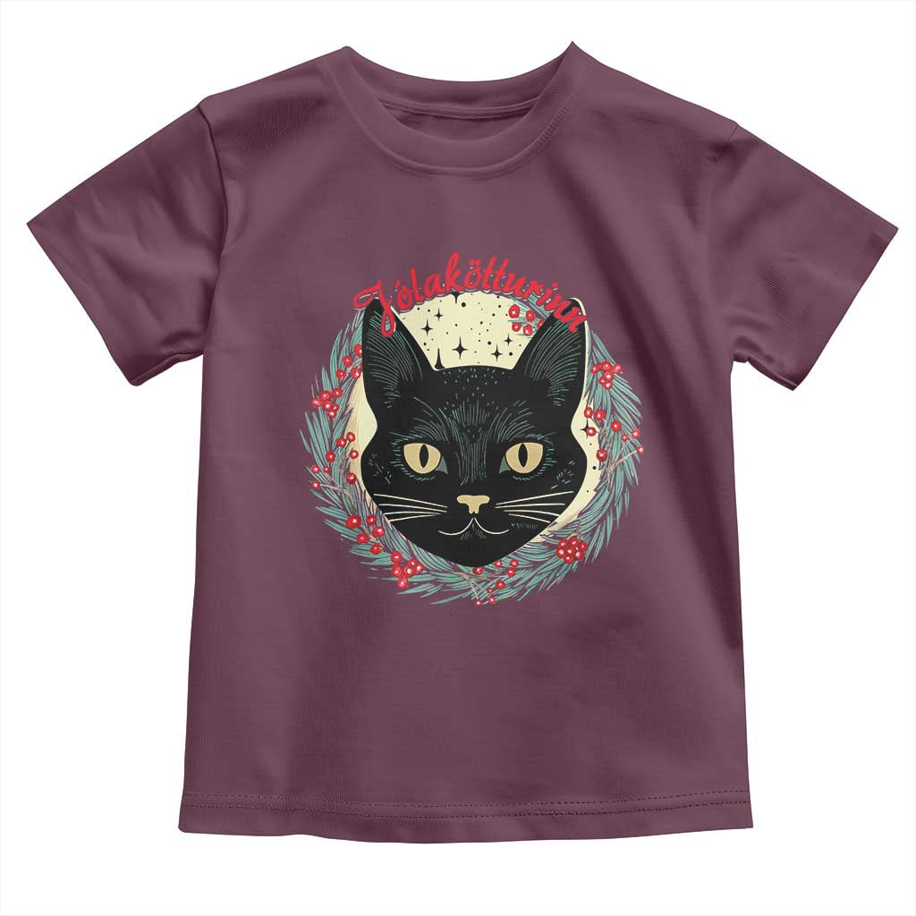 Funny Yule Cat Toddler T Shirt Jlaktturinn Yule Christmas Black Cat TS11 Maroon Print Your Wear
