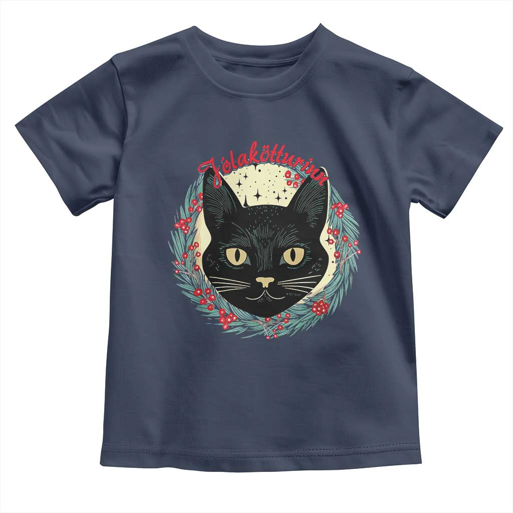 Funny Yule Cat Toddler T Shirt Jlaktturinn Yule Christmas Black Cat TS11 Navy Print Your Wear