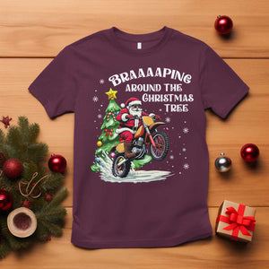 Funny Christmas Biker T Shirt Braaaaping Around The Christmas Tree Dirt Bike Santa TS11 Maroon Print Your Wear