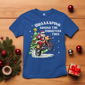 Funny Christmas Biker T Shirt Braaaaping Around The Christmas Tree Dirt Bike Santa TS11 Royal Blue Print Your Wear