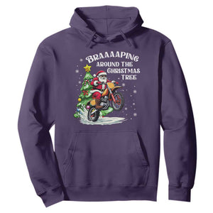 Funny Christmas Biker Hoodie Braaaaping Around The Christmas Tree Dirt Bike Santa TS11 Purple Print Your Wear