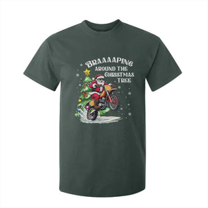 Funny Christmas Biker T Shirt For Kid Braaaaping Around The Christmas Tree Dirt Bike Santa TS11 Dark Forest Green Print Your Wear