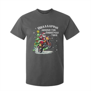 Funny Christmas Biker T Shirt For Kid Braaaaping Around The Christmas Tree Dirt Bike Santa TS11 Dark Heather Print Your Wear