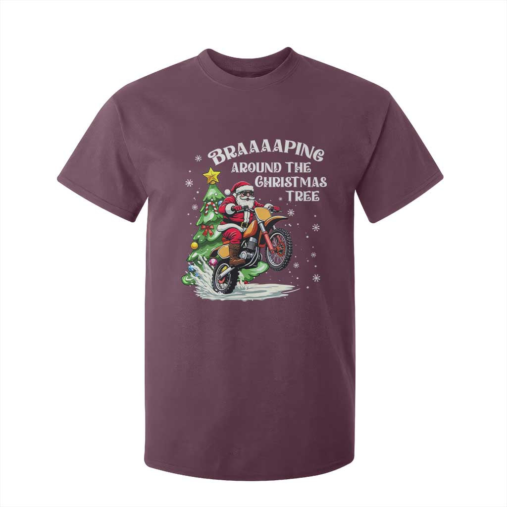 Funny Christmas Biker T Shirt For Kid Braaaaping Around The Christmas Tree Dirt Bike Santa TS11 Maroon Print Your Wear